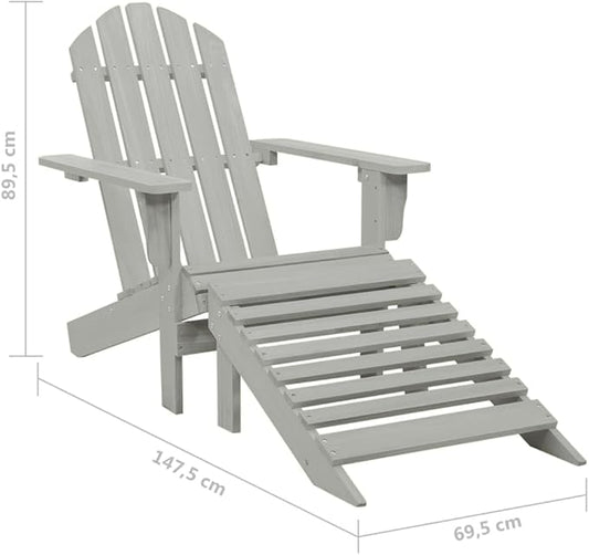 vidaXL Adirondack Patio Lounge Set with Ottoman and Table - Solid Fir Wood Construction, Elegant Timeless Design, Detachable Ottoman, Stable and Weather - Gray