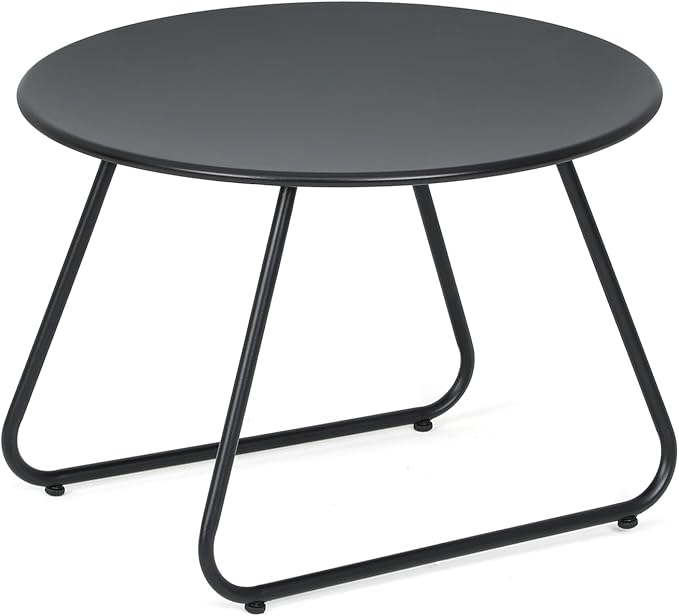 MoNiBloom Black Outdoor Patio Side Table, Weather Resistant 24" Round Steel Coffee Table for Garden Balcony Porch Backyard Lawn Deck Yard Poolside Outside