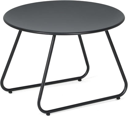 MoNiBloom Black Outdoor Patio Side Table, Weather Resistant 24" Round Steel Coffee Table for Garden Balcony Porch Backyard Lawn Deck Yard Poolside Outside