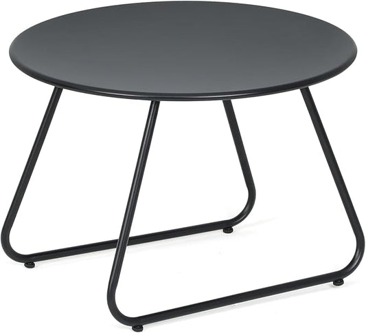 MoNiBloom Black Outdoor Patio Side Table, Weather Resistant 24" Round Steel Coffee Table for Garden Balcony Porch Backyard Lawn Deck Yard Poolside Outside