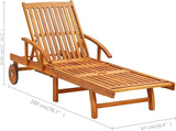 Acacia Wood Folding Outdoor Chaise Lounge Chair with Side Table, 78.7 x 23.6 x 15.7 in, Brown Oiled Finish - Photo 2