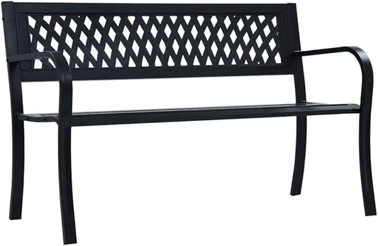 Patio Bench Black 47.2" Steel Outdoor Benches Garden Benches Patio Benches Bench with Backrest Metal Outdoor Furniture Metal Patio Furniture