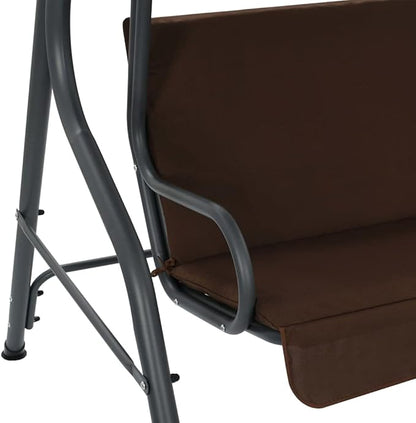 3-Seater Garden Swing Bench with Adjustable Canopy, Outdoor Patio Porch Seat, Coffee Powder-Coated Steel Frame, Weather-Resistant Furniture, 551 lbs Capacity