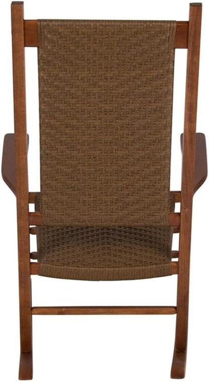 Pemberly Row Traditional Hardwood Outdoor Rocking Chair, Brown Finish, 45.25"H x 27"W x 34"D, Durable Kiln-Dried Wood, Weather-Resistant Porch Rocker, Ergonomic Design for Patio, Garden, or Deck Use