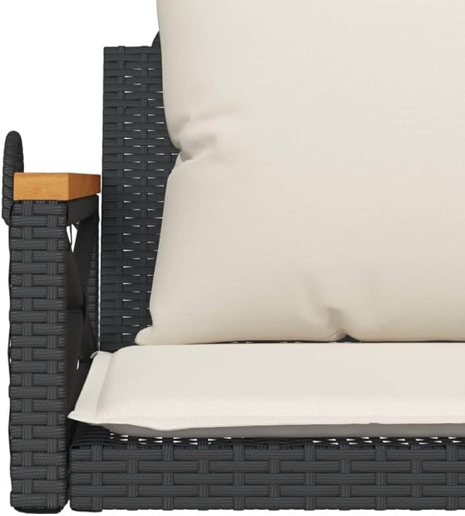Swing Bench Black and Cream White with Cushions, 4-Piece Outdoor Patio Furniture Set for Garden, Backyard, Balcony - Photo 9