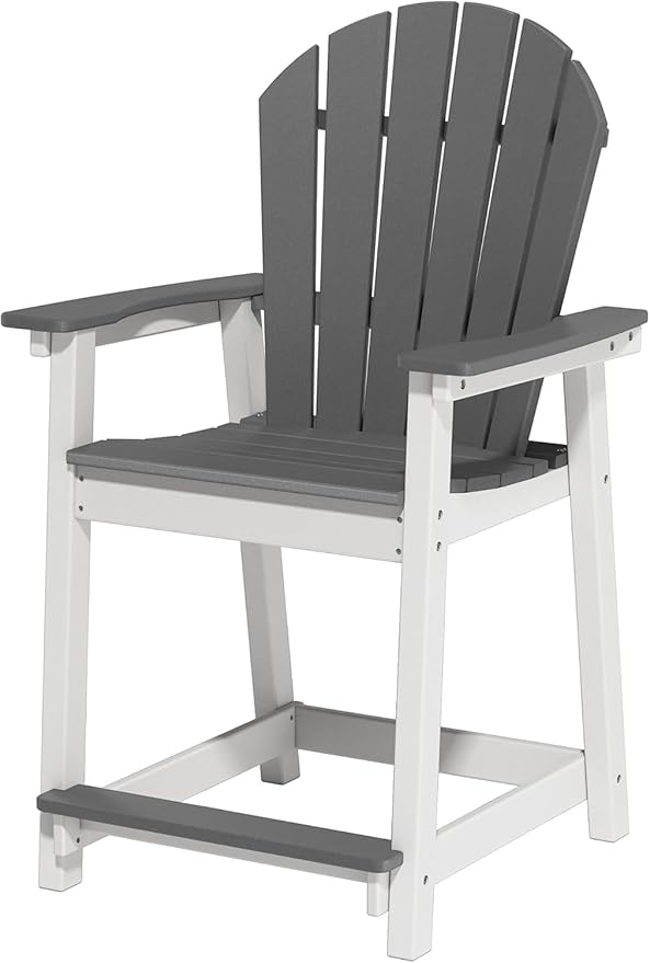 Outdoor Tall Adirondack Chair, HDPE Weather Resistant Outdoor Chair for Garden, Perfect for High Top Table & Chairs on Your Balcony, Capacity 400LBS, Grey