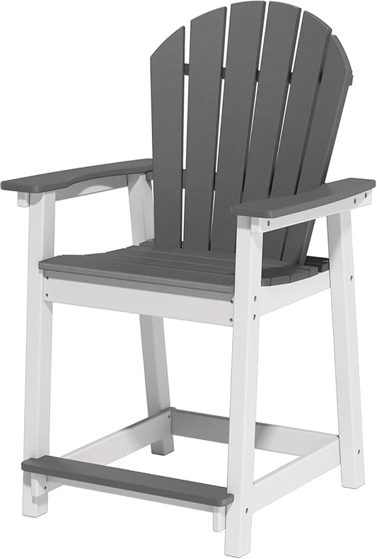 Outdoor Tall Adirondack Chair, HDPE Weather Resistant Outdoor Chair for Garden, Perfect for High Top Table & Chairs on Your Balcony, Capacity 400LBS, Grey