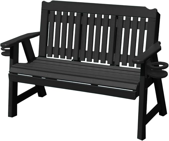 3-Person 5FT Plastic Poly Lumber Wood Cup Holders Bench Amish Craftsmanship Made in USA HDPE with No wood fibers Memorial Patio Outdoor Garden Porch Church Logan Series Signature design 800 lbs Limit