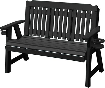 3-Person 5FT Plastic Poly Lumber Wood Cup Holders Bench Amish Craftsmanship Made in USA HDPE with No wood fibers Memorial Patio Outdoor Garden Porch Church Logan Series Signature design 800 lbs Limit