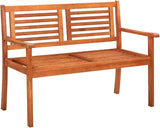 Brown Solid Eucalyptus Wood 2-Seater Garden Bench, Ergonomic Outdoor Patio Seating with Oiled Finish - Photo 1