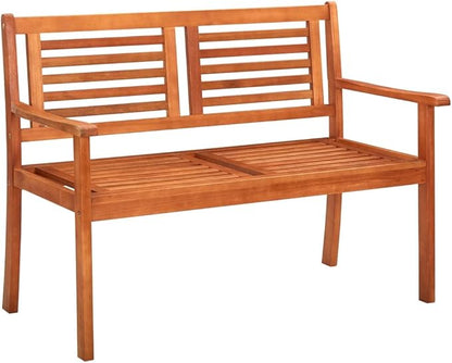 Garden Bench Brown 47.6 in Solid Eucalyptus Wood Two-Seater Patio Loveseat Outdoor Seating 242.5 lbs Load for Yard Terrace Balcony