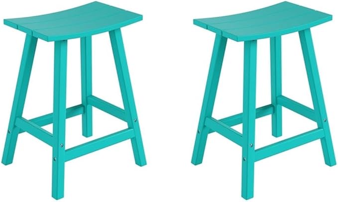 Costaelm All-Weather Bar Stools Set of 2, 24" Height Outdoor Bar Stools, Adirondack Poly Patio Bar Stool for Patio, Deck, Kitchen Counter and Garden, Turquoise