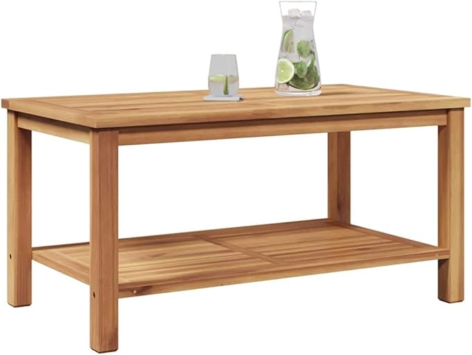 Solid Teak Outdoor Coffee Table 35.4 x 19.7 x 17.7 in Brown Modern Patio Dining Table with Hidden Storage for Garden - Photo 3