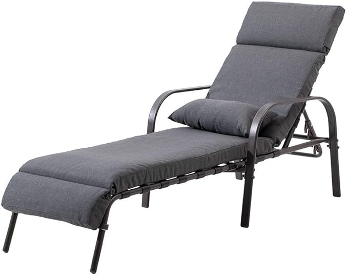 Crestlive Products Chaise Lounge Chair Outdoor with Cushion & Pillow, Adjustable 5 Position Pool Recliner for Outside, Outdoor Lounge Furniture All Weather for Patio, Beach, Yard, Pool (1PC Dark Gray)