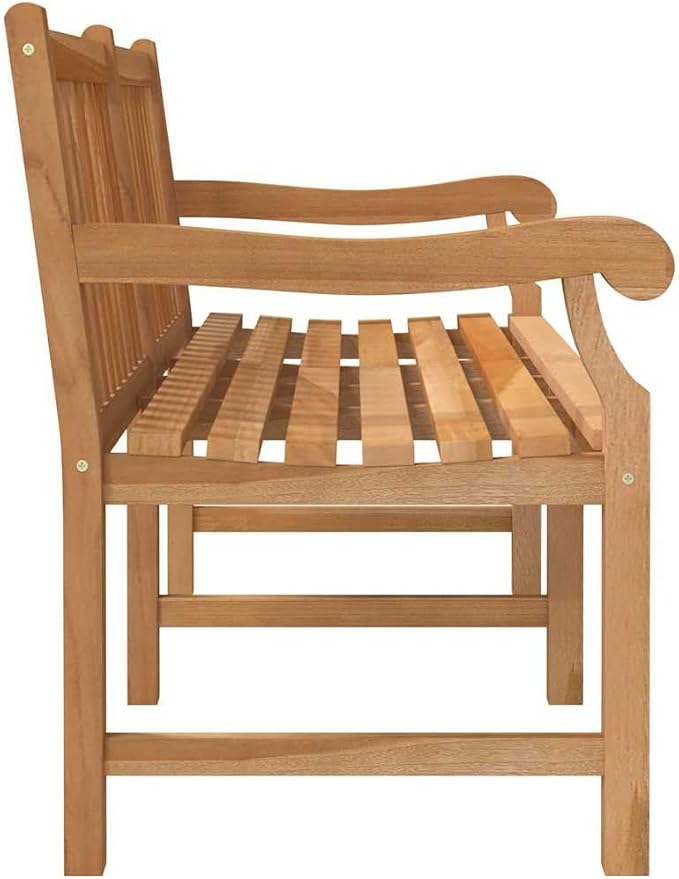 Garden Bench Light Brown Solid Teak Wood Extra Heavy Durable Vintage Style Outdoor Seating for Three People Weather Resistant Patio Furniture with Spacious Comfortable Design