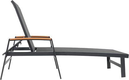Christopher Knight Home Patio Aluminum Chaise Lounge, Adjustable Mesh Chaise Lounge, 5 Position Back Recliner, Lounge Chair with Armrest, Ourdoor Deep Seating Lounge for Poolside Backyard, Black