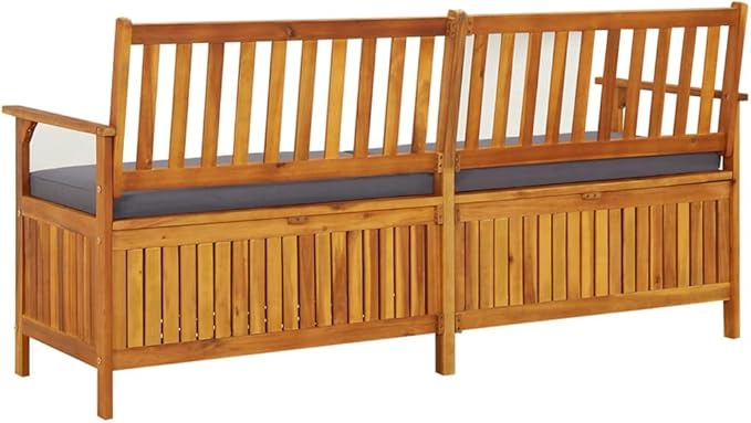 Storage Bench with Cushion 66.9" Solid Wood Acacia Outdoor Bench Deck Bench Garden Bench Porch Bench for patios, Gardens, Decks