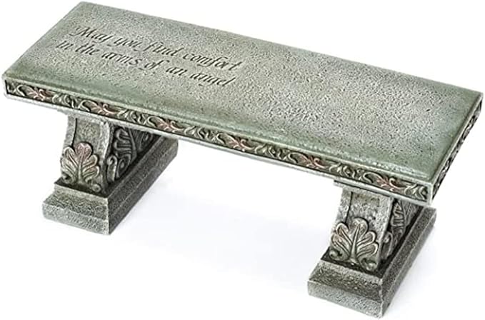 Roman Memorial Bench with Verse Inscribed on Top, 15.25-Inch, Resin, Small - Photo 1