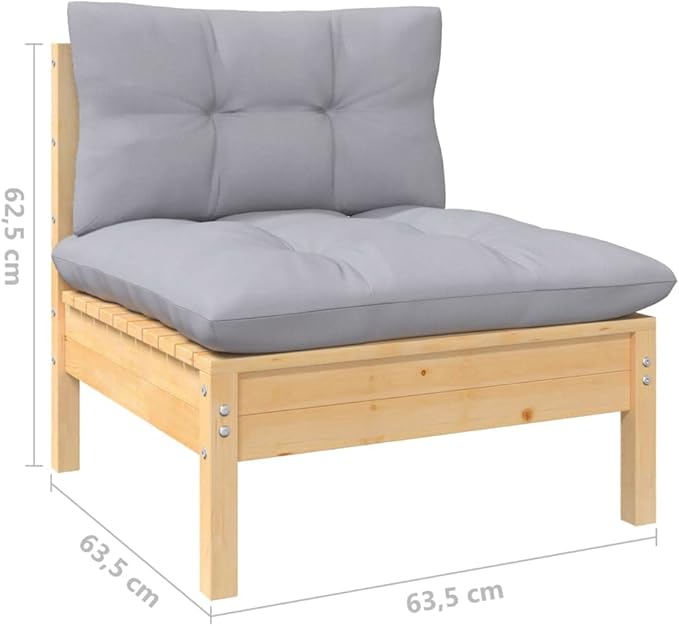 Patio Middle Sofa with Gray Cushions Solid Pinewood Outdoor Chairs Furniture Outdoor Patio Furniture Set Suitable for - Photo 2