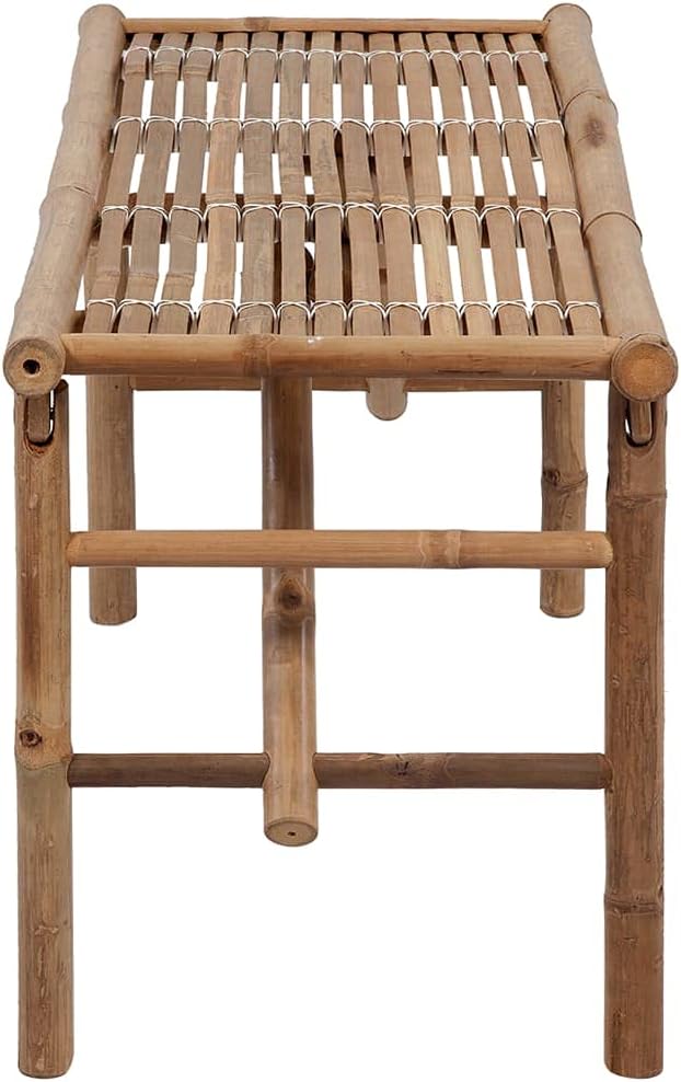 Foldable Garden Bench Natural Bamboo Outdoor Bench with Cushion Comfortable Seating for 2 People Rectangular Boho Style Patio Furniture for Garden Balcony Terrace