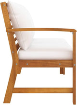 Solid Acacia Wood Garden Bench with Cream Polyester Cushions, Spacious Outdoor Seating for Patio and Balcony - Photo 5