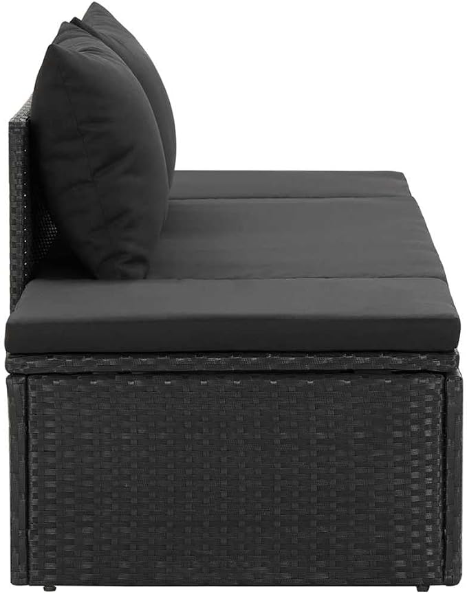 Adjustable Sun Lounger with Cushions, Black Poly Rattan Outdoor Chaise Lounge for Patio Garden Poolside - Photo 6