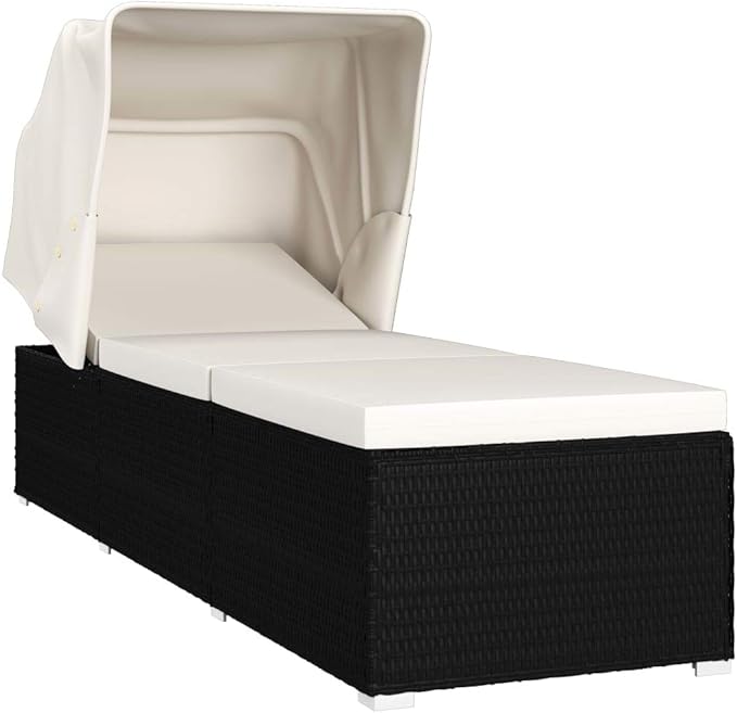 (Fast Shipments) Outdoor Rattan Chaise Lounge Chair Set with Retractable Canopy, All Weather Furniture for Outside, Pool - Photo 3