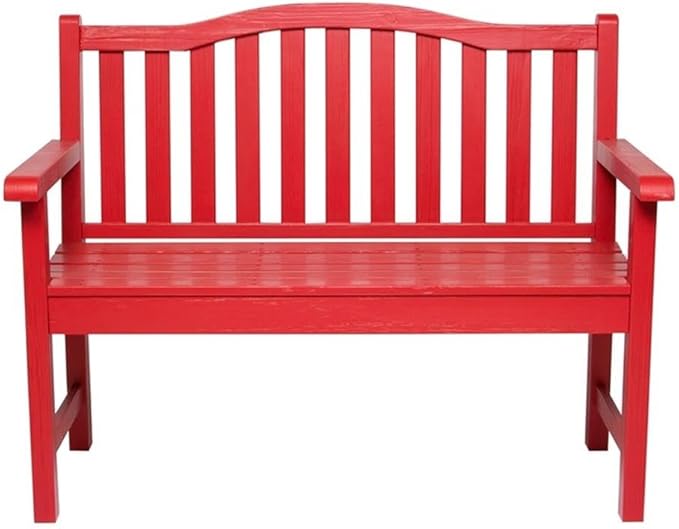 Pemberly Row Traditional Cedar Wood Garden Bench, Red Finish, 43-Inch Seat, Moisture & Decay Resistant, Arched Back Design, Indoor or Outdoor Use for Porch, Patio, Backyard, Office, or Living Room
