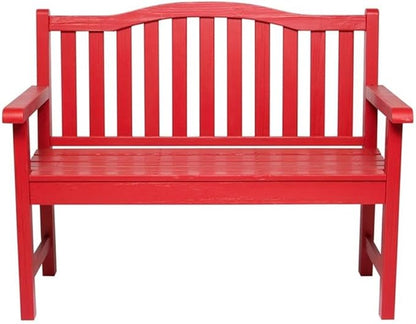 Pemberly Row Traditional Cedar Wood Garden Bench, Red Finish, 43-Inch Seat, Moisture & Decay Resistant, Arched Back Design, Indoor or Outdoor Use for Porch, Patio, Backyard, Office, or Living Room