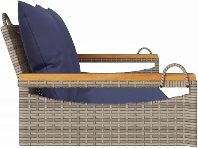 Garden Bench Deck Bench Swing Bench with Cushions Gray 42.9"x24.4"x15.7" Poly Rattan - Photo 5