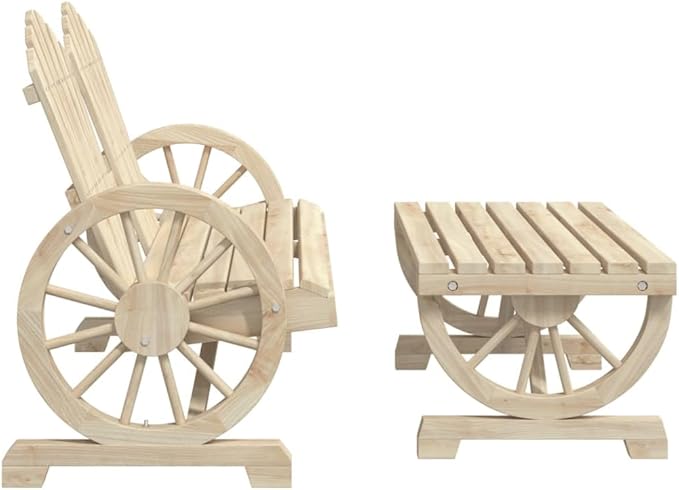 Solid Fir Wood Adirondack Chair and Table Set with Wagon-Wheel Armrests - Photo 4