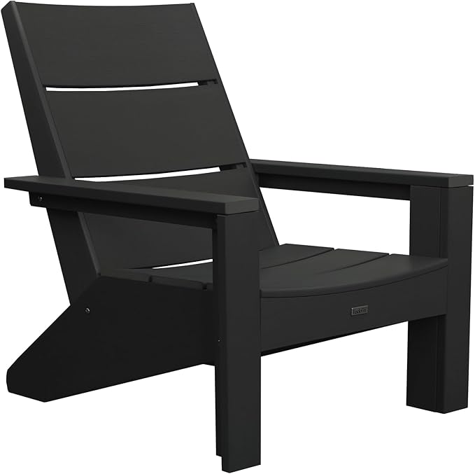 Adirondack Chair, All-Weather HIPS Plastic Outdoor Sitting for Patio, Fire Pit, Garden (Modern Black)