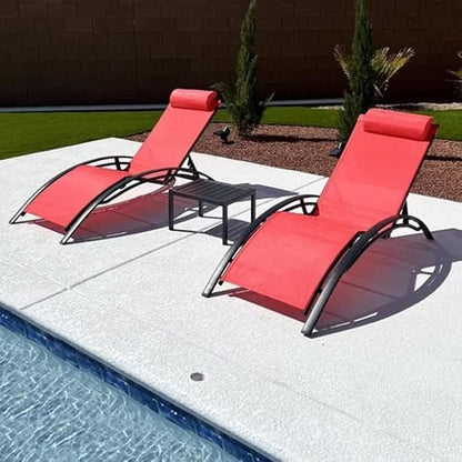 PURPLE LEAF Patio Chaise Lounge Chair Set with 2 Side Table Outdoor Pool Adjustable Recliner Chairs for Outside Beach Poolside Sunbathing Tanning Lounger