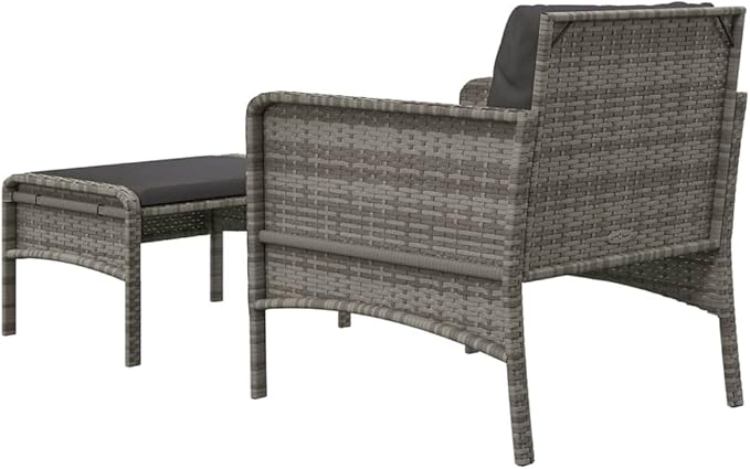 2-Piece Patio Lounge Set with Cushions Gray Poly Rattan Outdoor Furniture Set for Balcony Porch Backyard Garden Modern - Photo 6