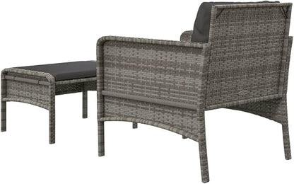 2-Piece Patio Lounge Set with Cushions Gray Poly Rattan Outdoor Furniture Set for Balcony Porch Backyard Garden Modern Seating