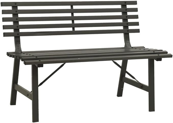 Vintage Black Powder-Coated Steel Garden Bench Large Durable Outdoor Seating for Patio Backyard Rust-Resistant Weatherproof Comfortable Relaxation
