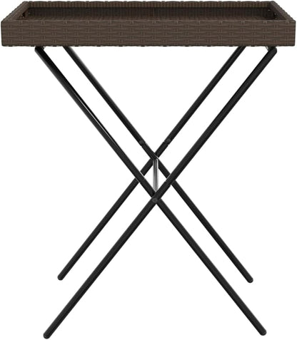 Folding Tray Table, Outdoor coffee table Outdoor Dining Table Outdoor side table Patio table Patio Bistro Accent Table Suitable for Garden Patio Backyard Deck Brown 25.6"x15.7"x29.5" Poly Rattan