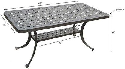 Coffee Table Outdoor - Black Metal Patio Furniture - Rectangular