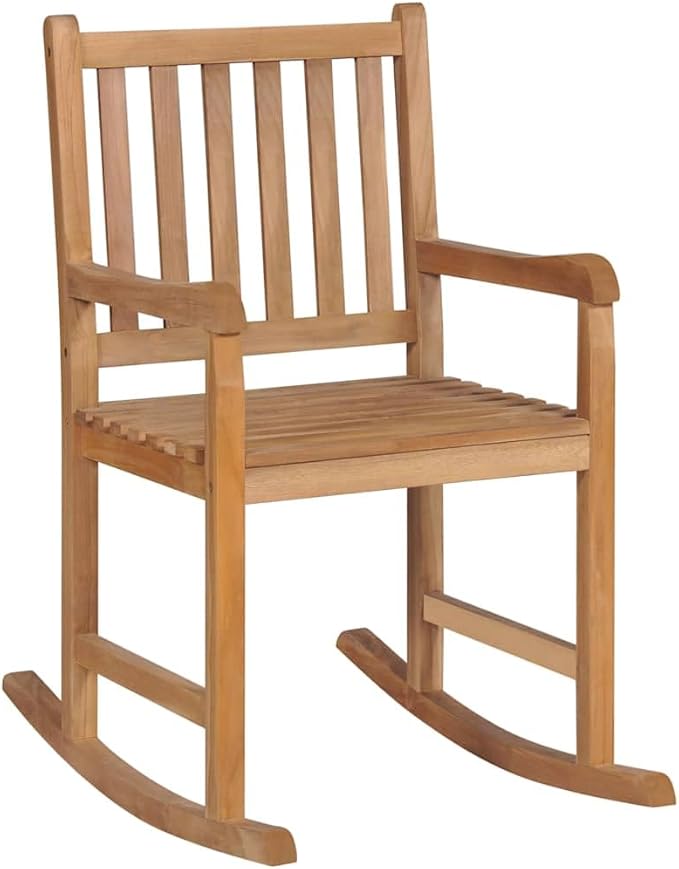 Teak Rocking Chair with Taupe Cushions 36.4 x 22.8 x 41.7 in Solid Wood Outdoor Lounge Seat for Patio Porch Garden - Photo 3