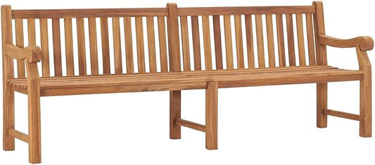 Extra Large Solid Teak Wood Garden Bench with Carved Armrests, Light Brown Outdoor Patio Seating, Heavy Durable Rectangular Bench for Backyard and Terrace, Vintage Style