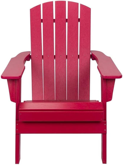 Pemberly Row All-Weather Resin Folding Adirondack Chair, 37" H x 29" W x 32" D, UV-Protected HDPE Plastic, Red Finish, Scratch Resistant, Outdoor Patio or Porch Seating