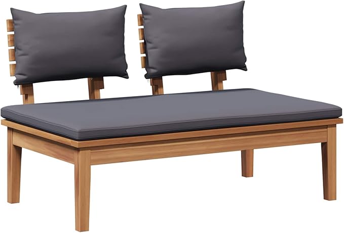 Garden Bench Set 2 pcs Grey and Brown Solid Teak Wood Modern Rectangular Design for Garden and Patio Use