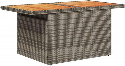 Adjustable Outdoor Dining Table 39.4"x21.7" Grey PE Rattan & Acacia Wood Lift Top Coffee Table for Garden Patio Balcony Modern Robust Furniture