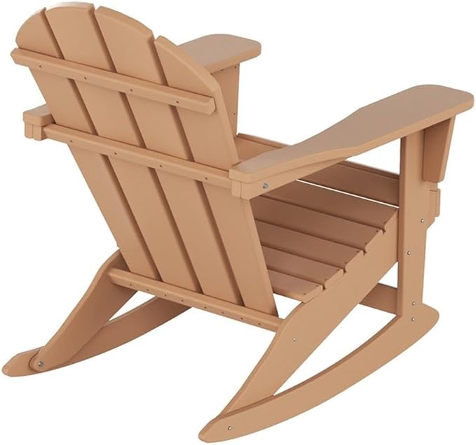 Costaelm Outdoor Adirondack Chair, All Weather Resistant Classic Balcony Chair and Fire Pit Chairs, Adirondack Plastic Outdoor Porch Furniture Rocking Chair High Back HDPE Poly Lumber, Teak