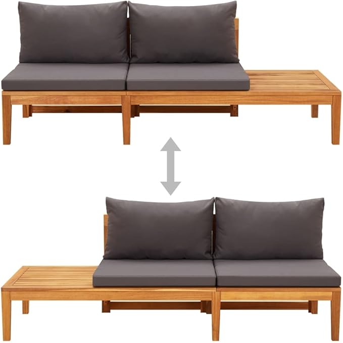 Patio Bench with Table Dark Gray Cushions Solid Acacia Wood Outdoor Chairs Furniture Outdoor Patio Furniture Set - Photo 3
