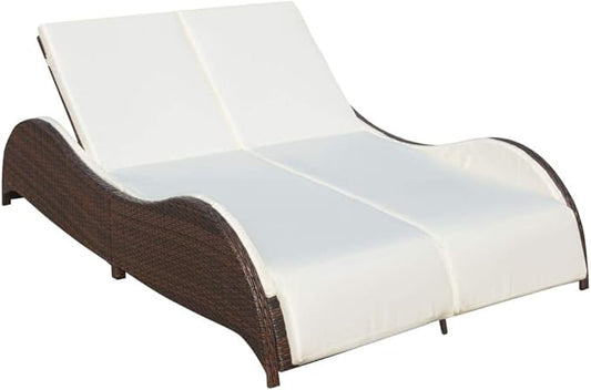 Double Sun Lounger hammock chair,lounge chair,patio lounge chairs,christopher knight outdoor furniture,outdoor chaise lounge,outdoor lounge chairs set of 2,with Cushion Poly Rattan Brown