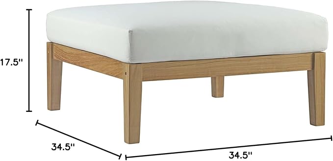 Modway Bayport Teak Wood Outdoor Patio Ottoman in Natural White - Photo 3