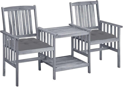 vidaXL Garden Chair with Tea Table Grey Solid Acacia Wood Standard