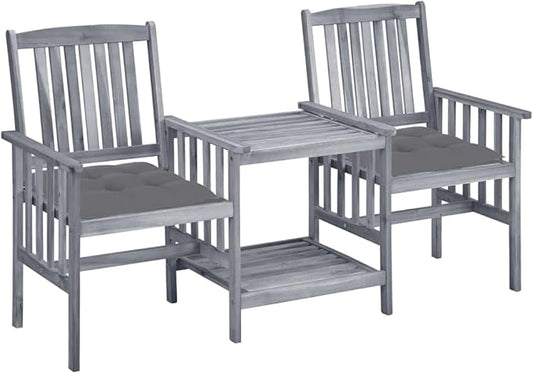 vidaXL Garden Chair with Tea Table Grey Solid Acacia Wood Standard