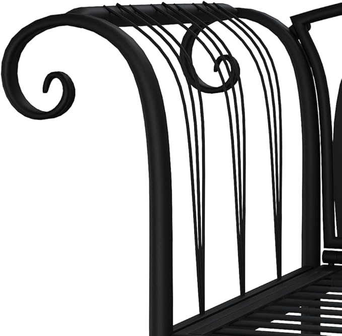 2-Seater Black Metal Garden Bench Outdoor Steel Patio Loveseat 50.4 x 50.4 x 34.6 in Weather-Resistant Modern Design for Garden Patio Balcony Porch